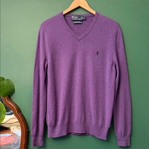 Vintage Polo by Ralph Lauren Mens M 100% Merino Wool Purple V-Neck Sweater
